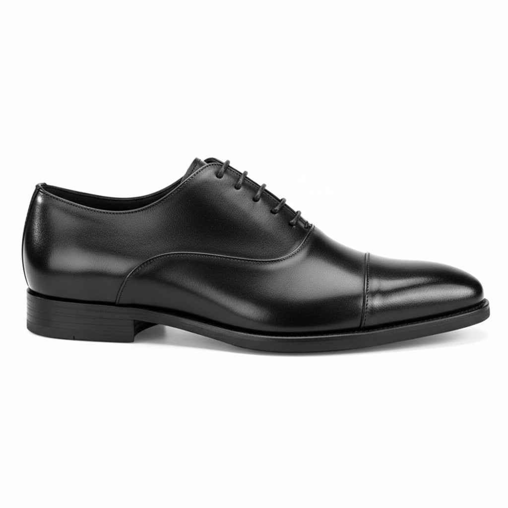 side-view - Men's Black Leather Cap-Toe Dress Shoes