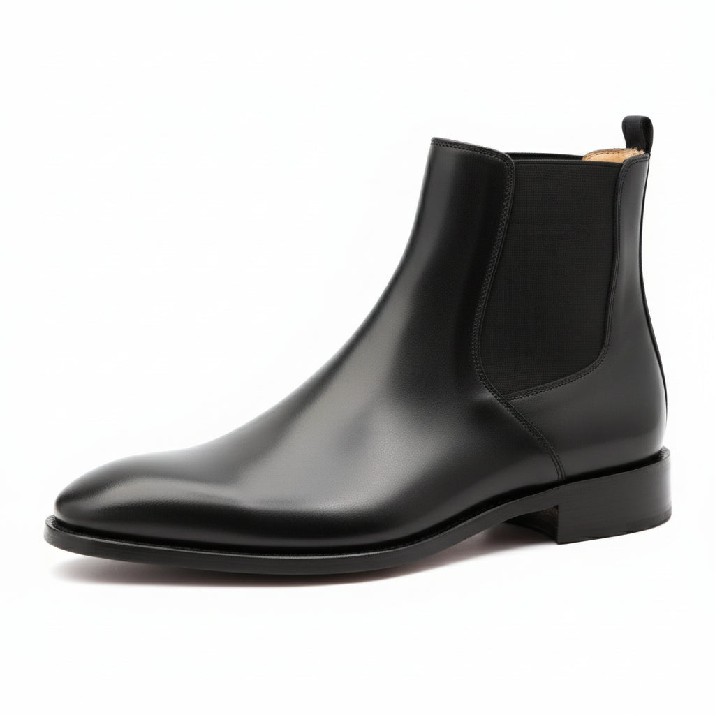 Men's Black Leather Chelsea Boots, Formal Ankle Boots - side-view