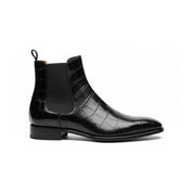 side-view - Men's Black Leather Chelsea Boots with Crocodile Print