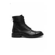 side-view - Men's Black Leather Combat Boots with Lace-Up Design