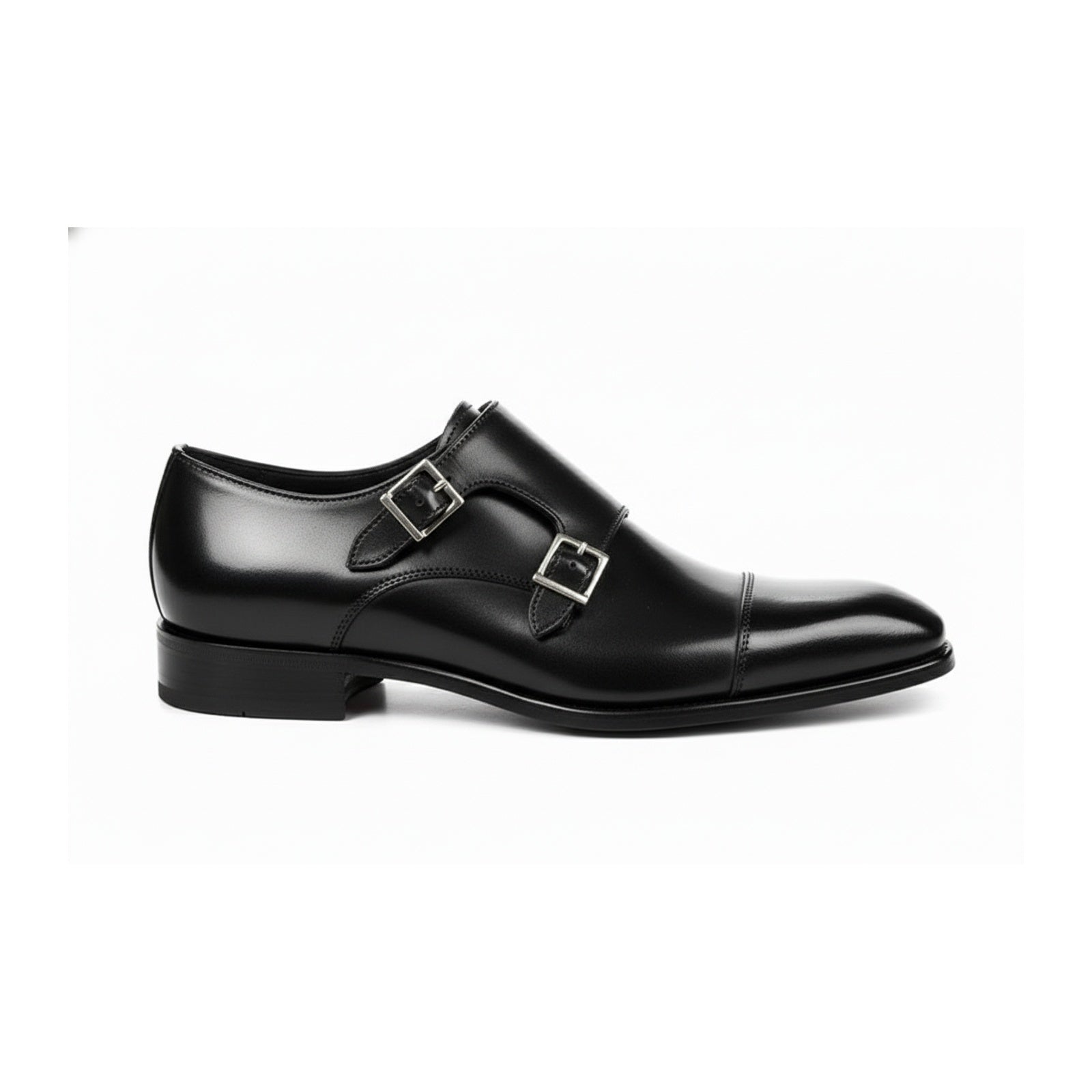 side-view - Men's Black Leather Double Buckle Dress Shoes