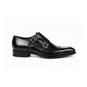 side-view - Men's Black Leather Double Buckle Dress Shoes