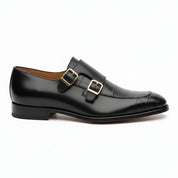 side-view - Men's Black Leather Double Monk Moccasin Shoes