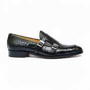 side-view - Men's Black Leather Double Monk Moccasin Shoes