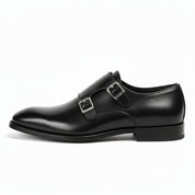 side-view - Men's Black Leather Double Monk Strap Dress Shoes