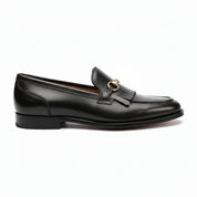side-view - Men's Black Leather Fringe Loafer Moccasins