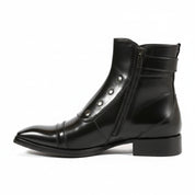 side-view - Men's Black Leather High Ankle Boots with Side Button & Zipper