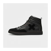 side-view - Men's Black Leather High-Top Motorcycle Sneakers