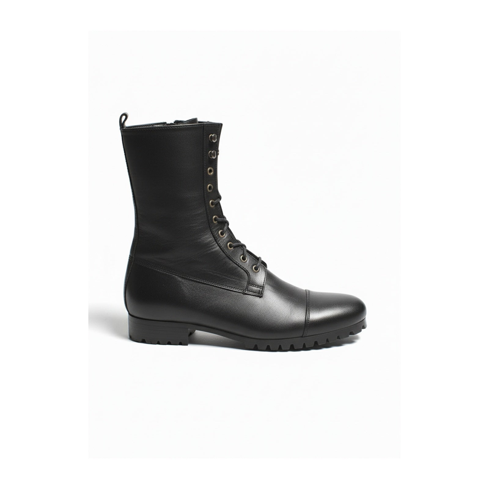 side-view - Men's Black Leather Knee-High Military Boots
