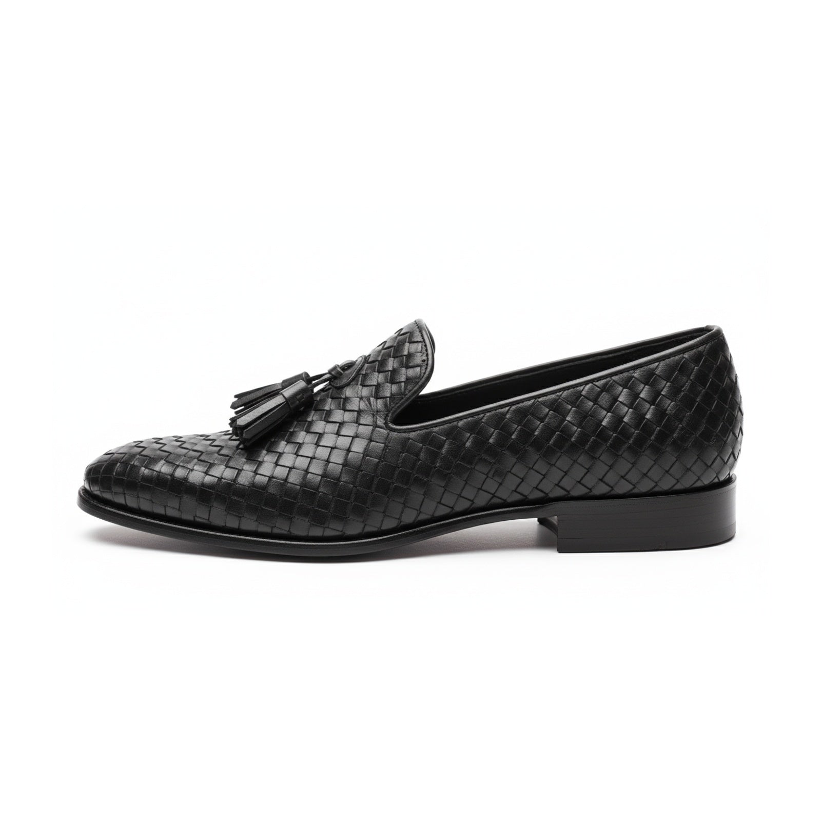 side-view - Men's Black Leather Knitted Dress Shoes