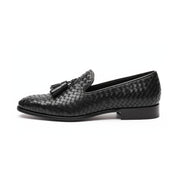 side-view - Men's Black Leather Knitted Dress Shoes