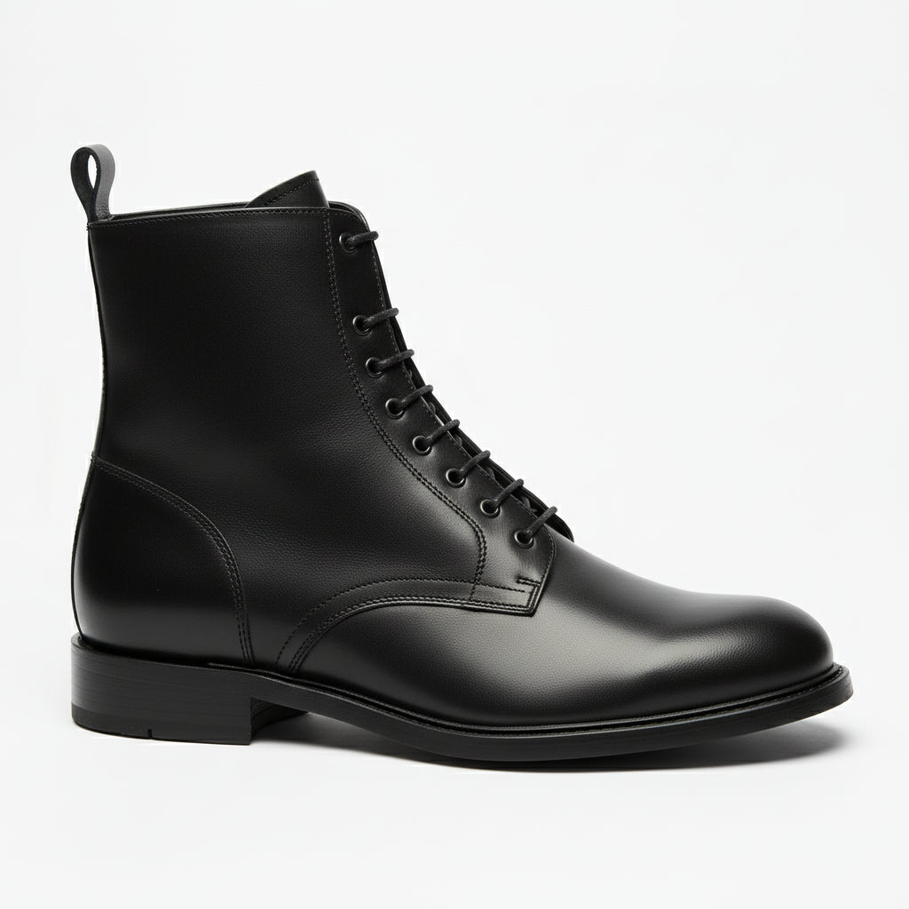 side-view - Men's Black Leather Lace-Up Ankle Boots
