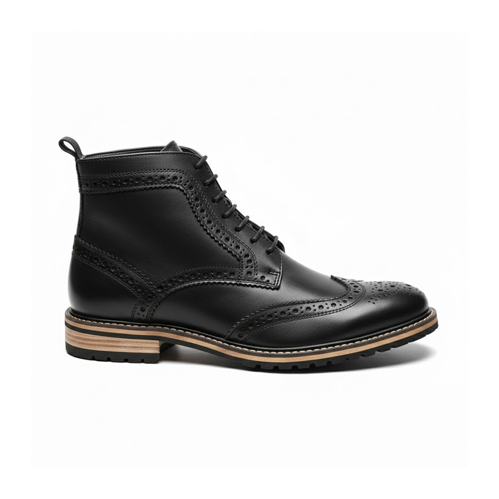 side-view - Men's Black Leather Lace-Up Boots