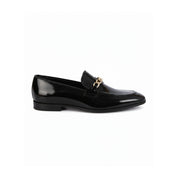 side-view - Men's Black Leather Loafers with Chunky Chain