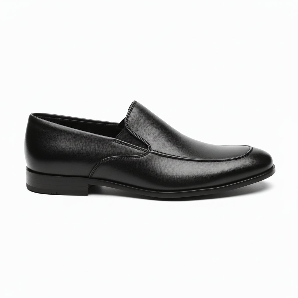 side-view - Men's Black Leather Moccasin Loafers