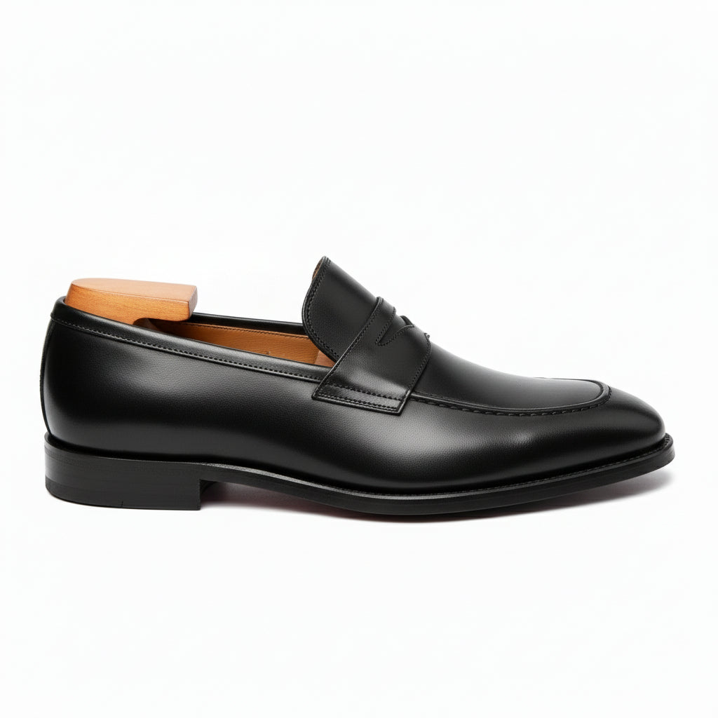 side-view - Men's Black Leather Moccasins | Elegant Dress Design