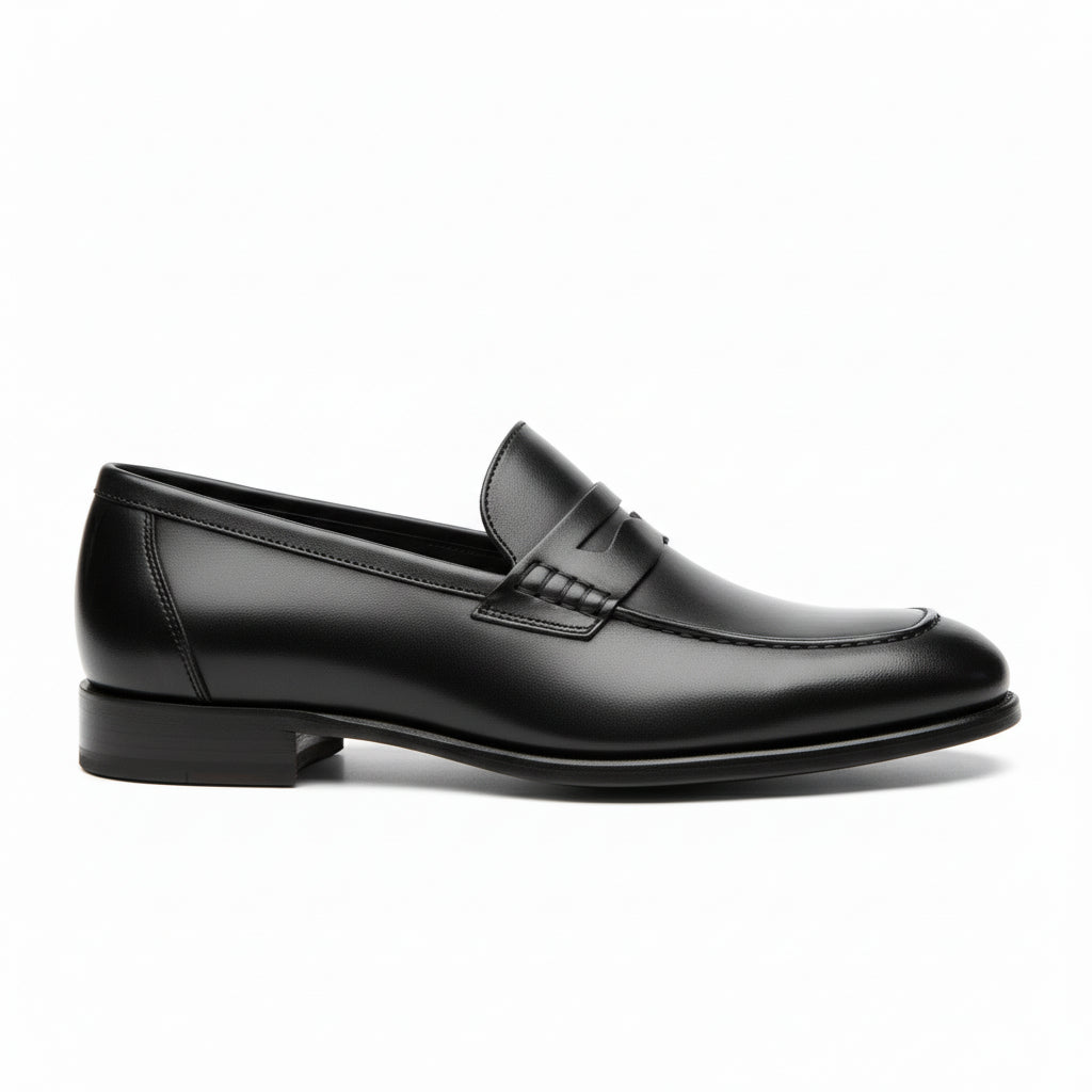 side-view - Men's Black Leather Moccasins with Customizable Fit