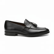Men's Black Leather Moccasins with Tassels - side-view