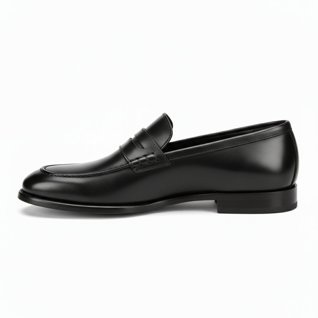 side-view - Men's Black Leather Moccasins