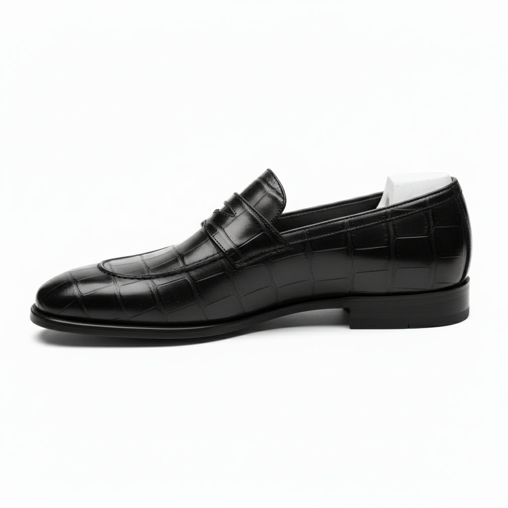 side-view - Men's Black Leather Moccasins