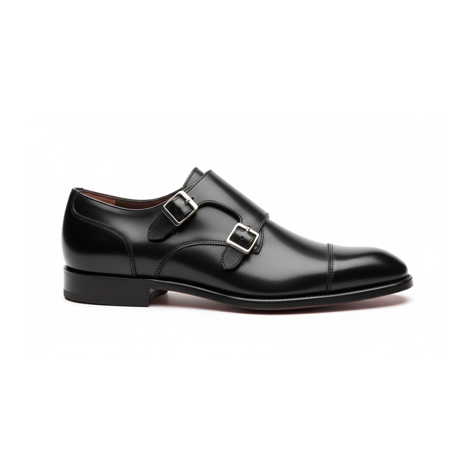 side-view - Men's Black Leather Monk Dress Shoes
