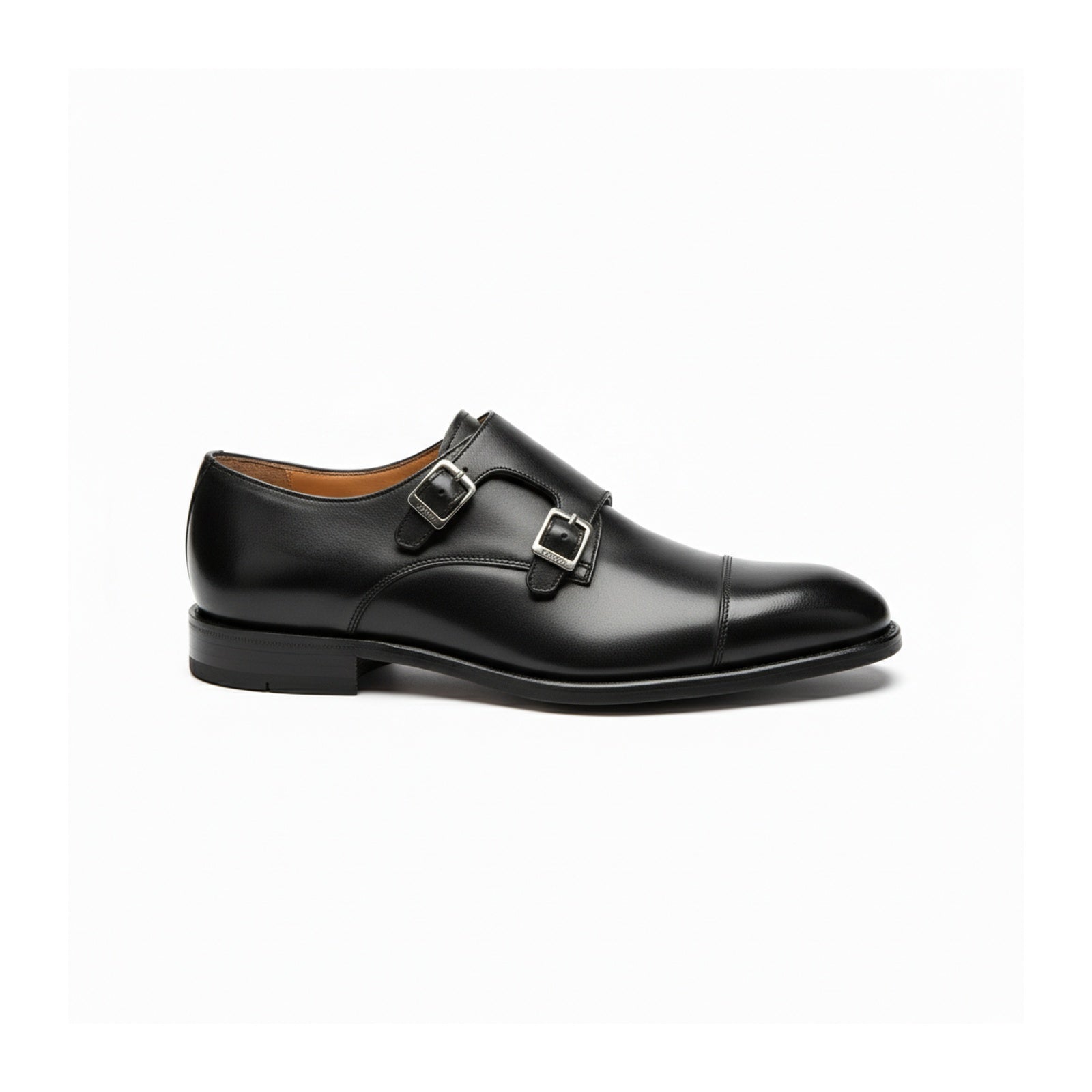 side-view - Men's Black Leather Monk Strap Shoes