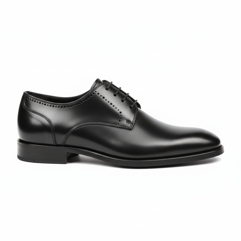 side-view - Men's Black Leather Oxford Dress Shoes with Lace-Up Closure