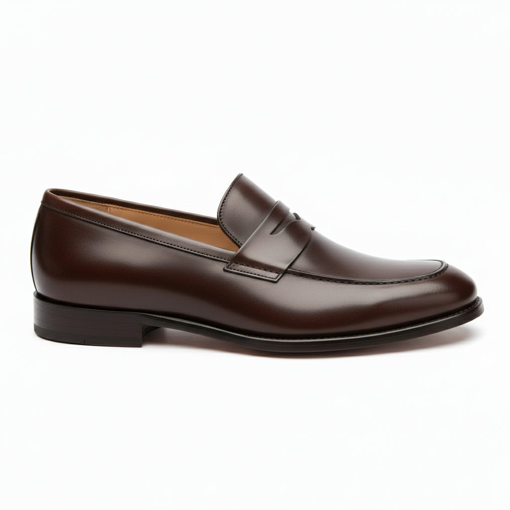 side-view - Men's Black Leather Slip-On Loafers