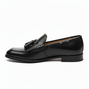 side-view - Men's Black Leather Tassel Fringe Moccasins