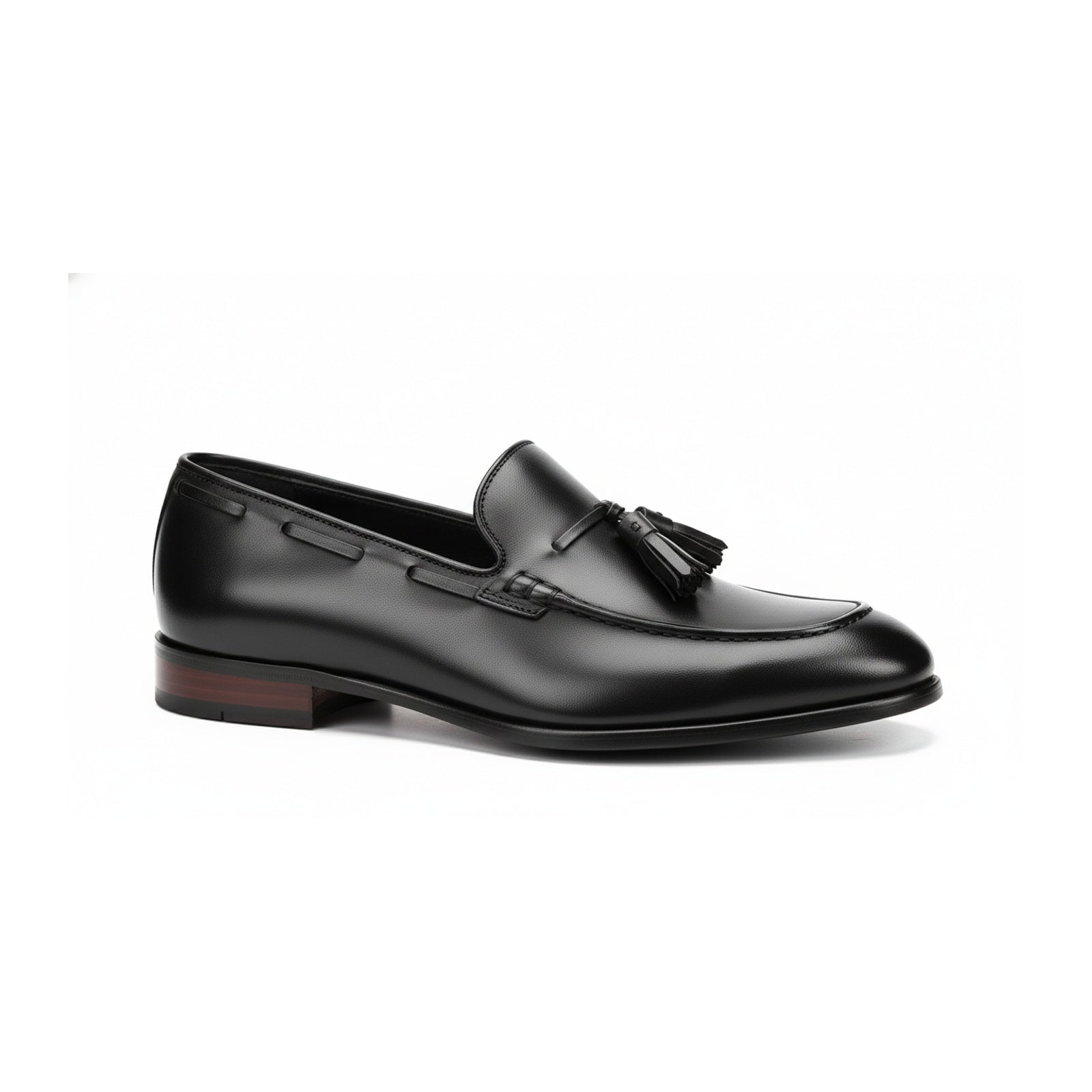 side-view - Men's Black Leather Tassel Loafers