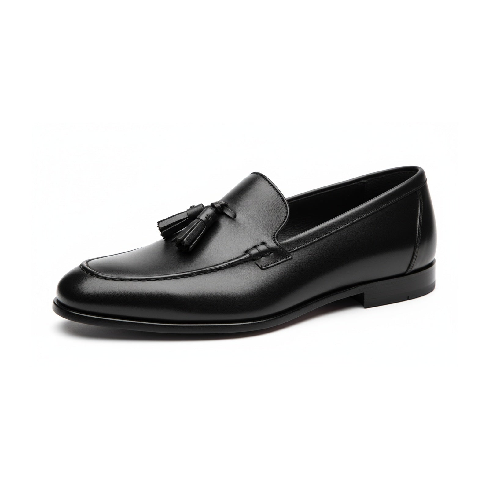 side-view - Men's Black Leather Tassel Moccasins