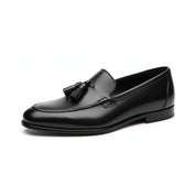 side-view - Men's Black Leather Tassel Moccasins