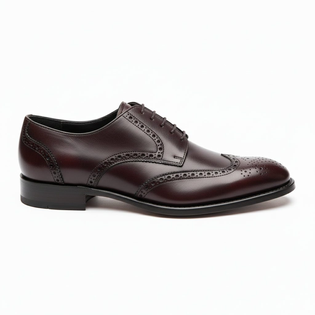 side-view - Men's Black Leather Wingtip Brogue Dress Shoes