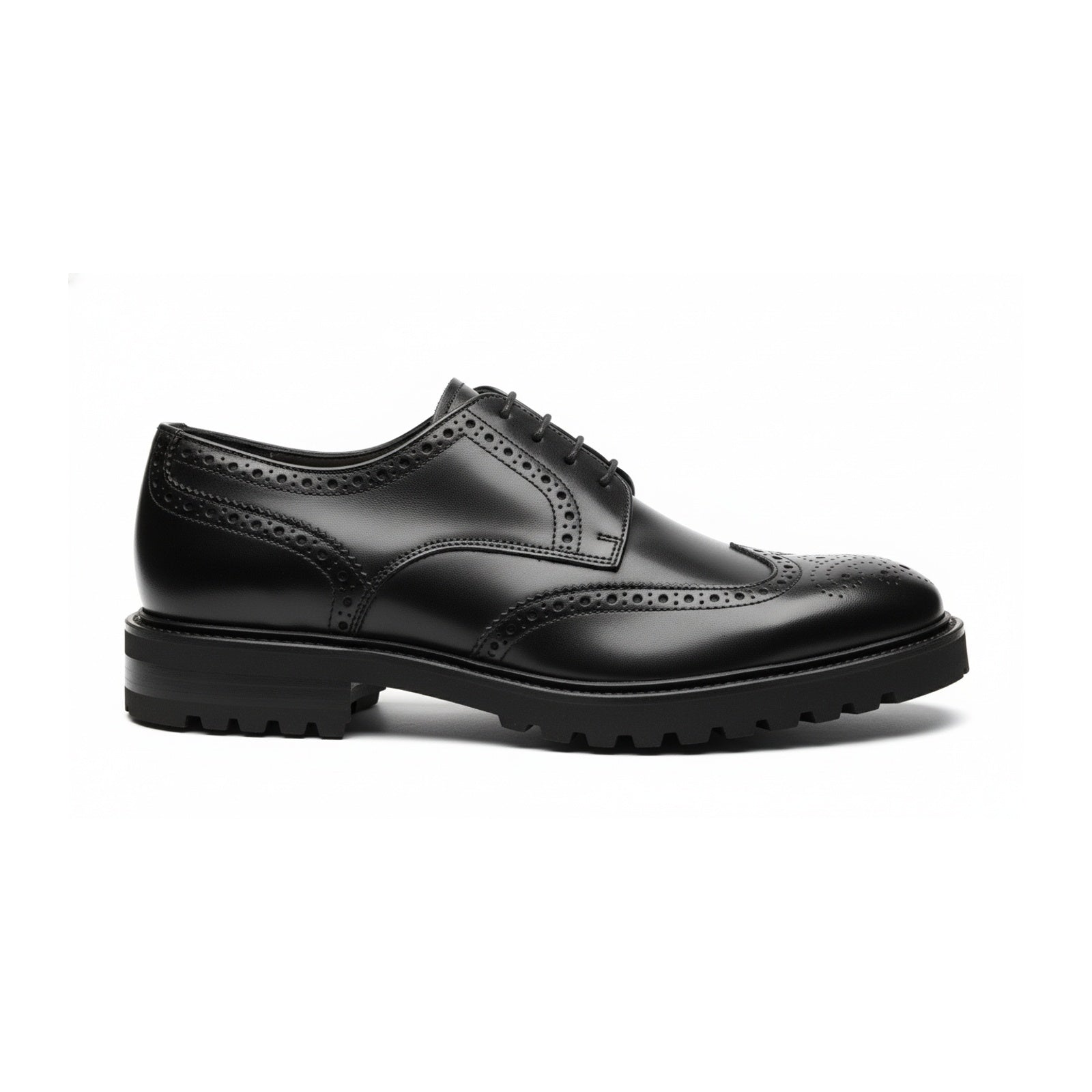 side-view - Men's Black Leather Wingtip Brogue Shoes