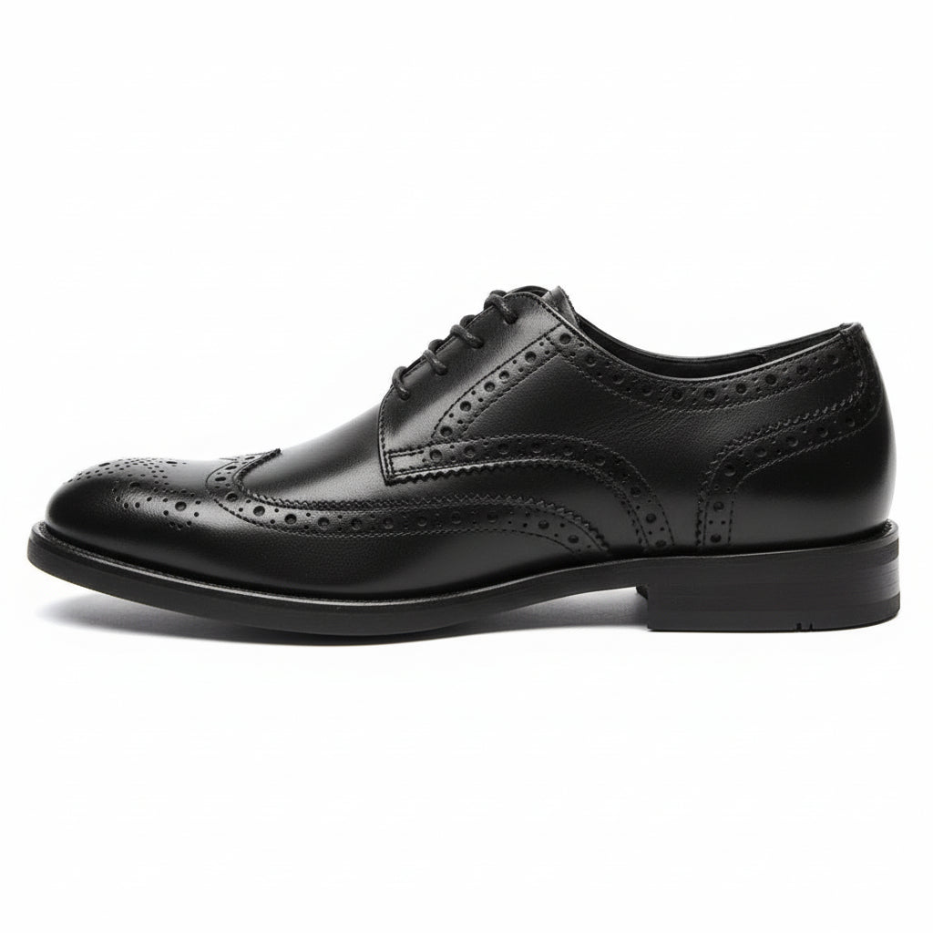 side-view - Men's Black Leather Wingtip Brogues