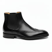side-view - Men's Black Leather Wingtip Chelsea Boots