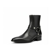 side-view - Men's Black Leather Zip Boots with Cuban Heel