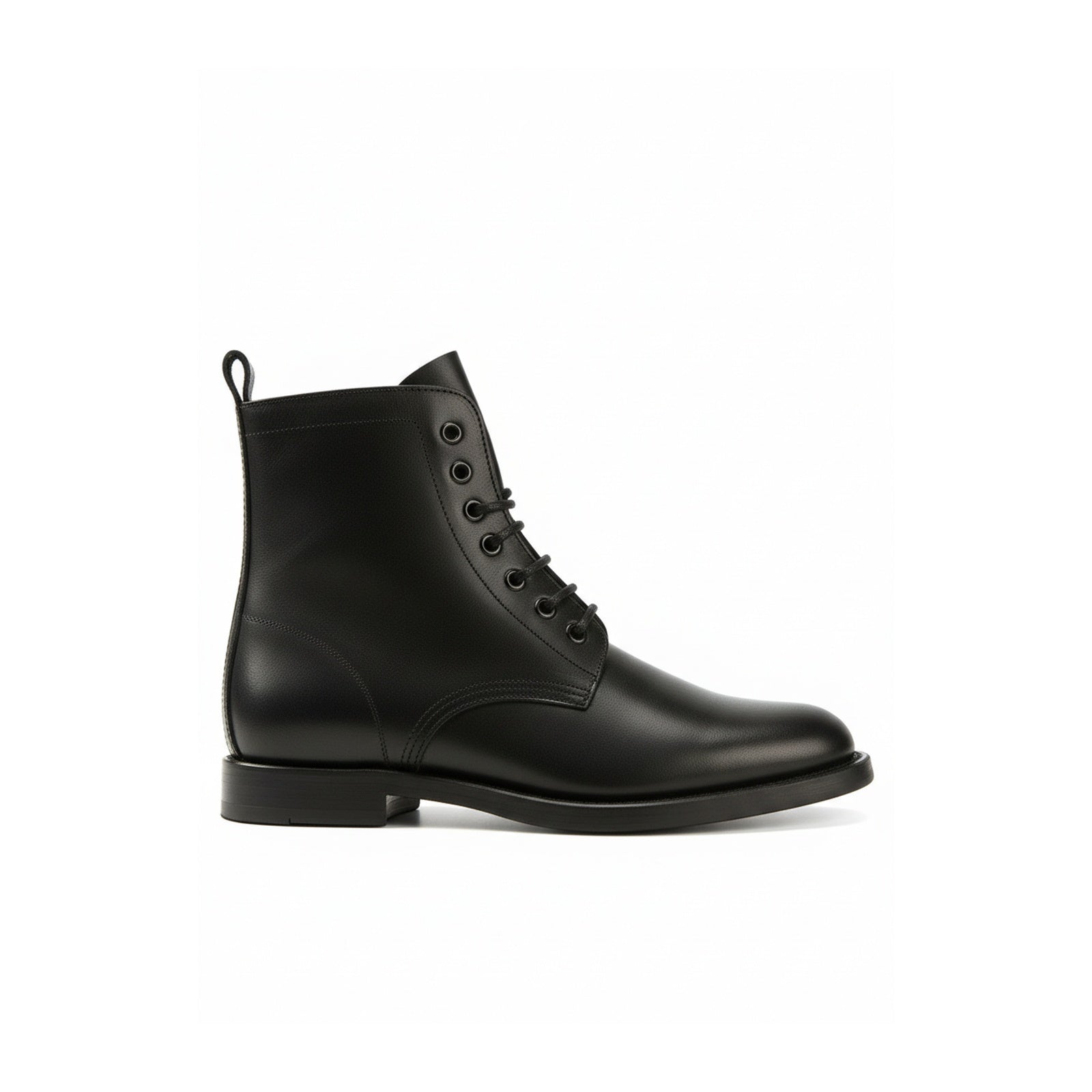 side-view - Men's Black Leather Zipper Ankle Boots with Lace-Up Detail