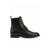 side-view - Men's Black Leather Zipper Ankle Boots with Lace-Up Detail