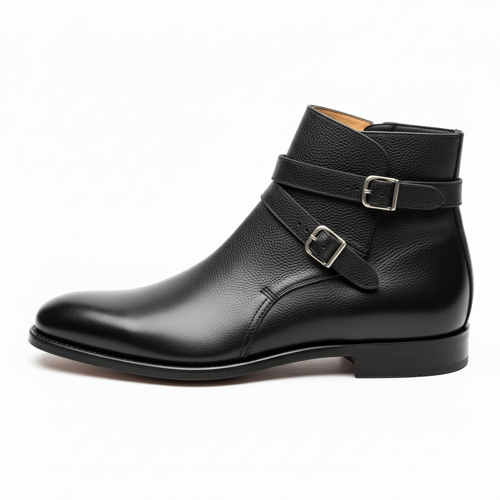 Men's Black Monk Strap Leather Jodhpurs Boots - side-view