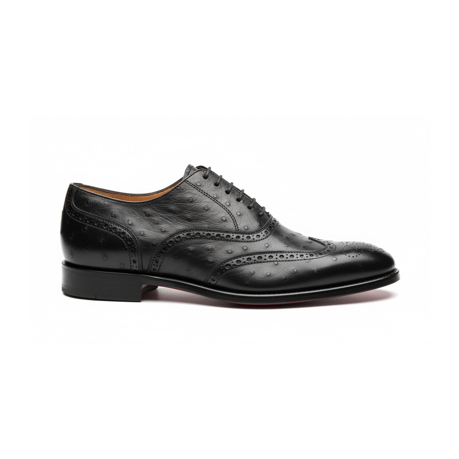 side-view - Men's Black Ostrich Leather Wingtip Shoes