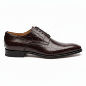 side-view - Men's Black Oxford Leather Shoes | Crocodile Texture