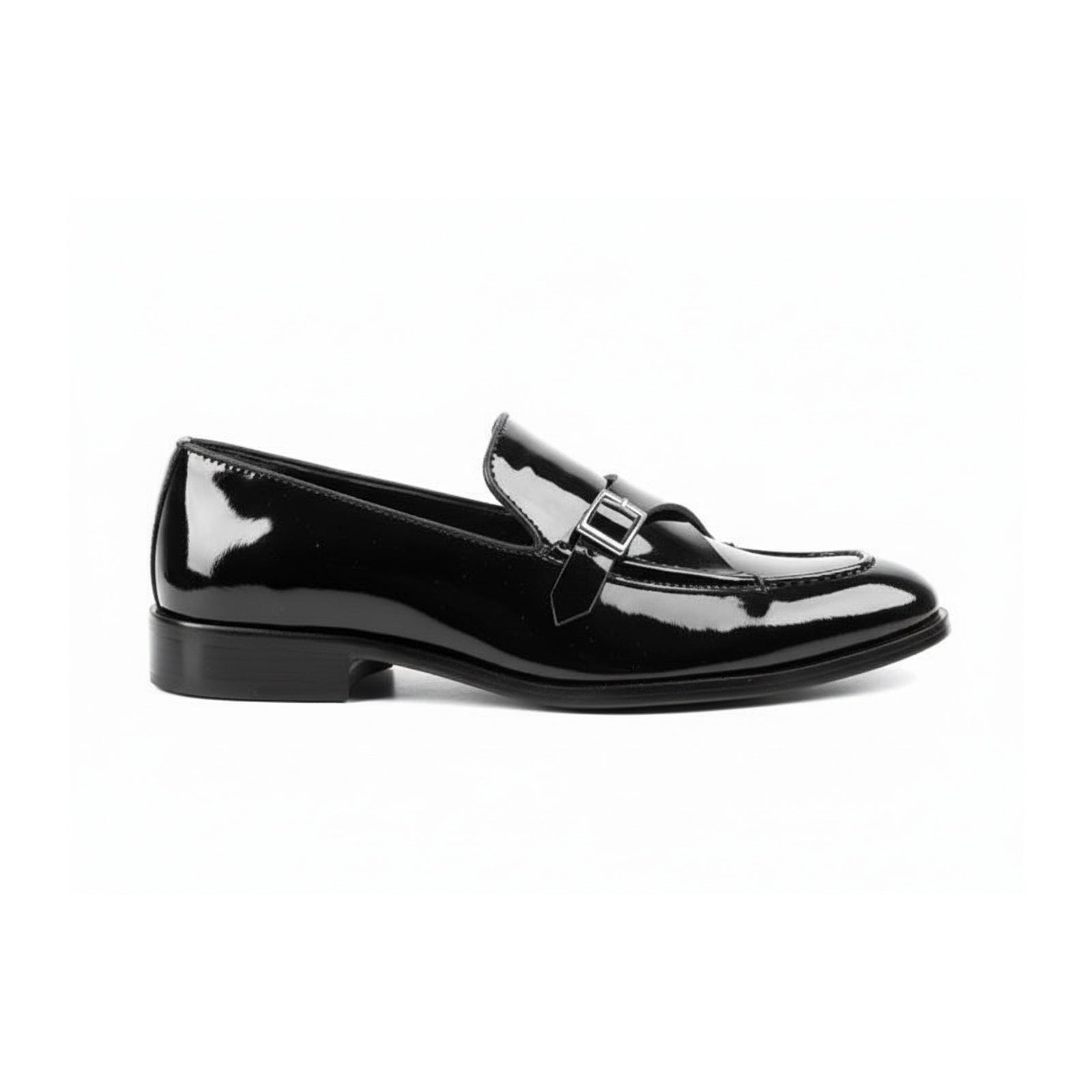 Men's Black Patent Leather Monk Shoes - side-view