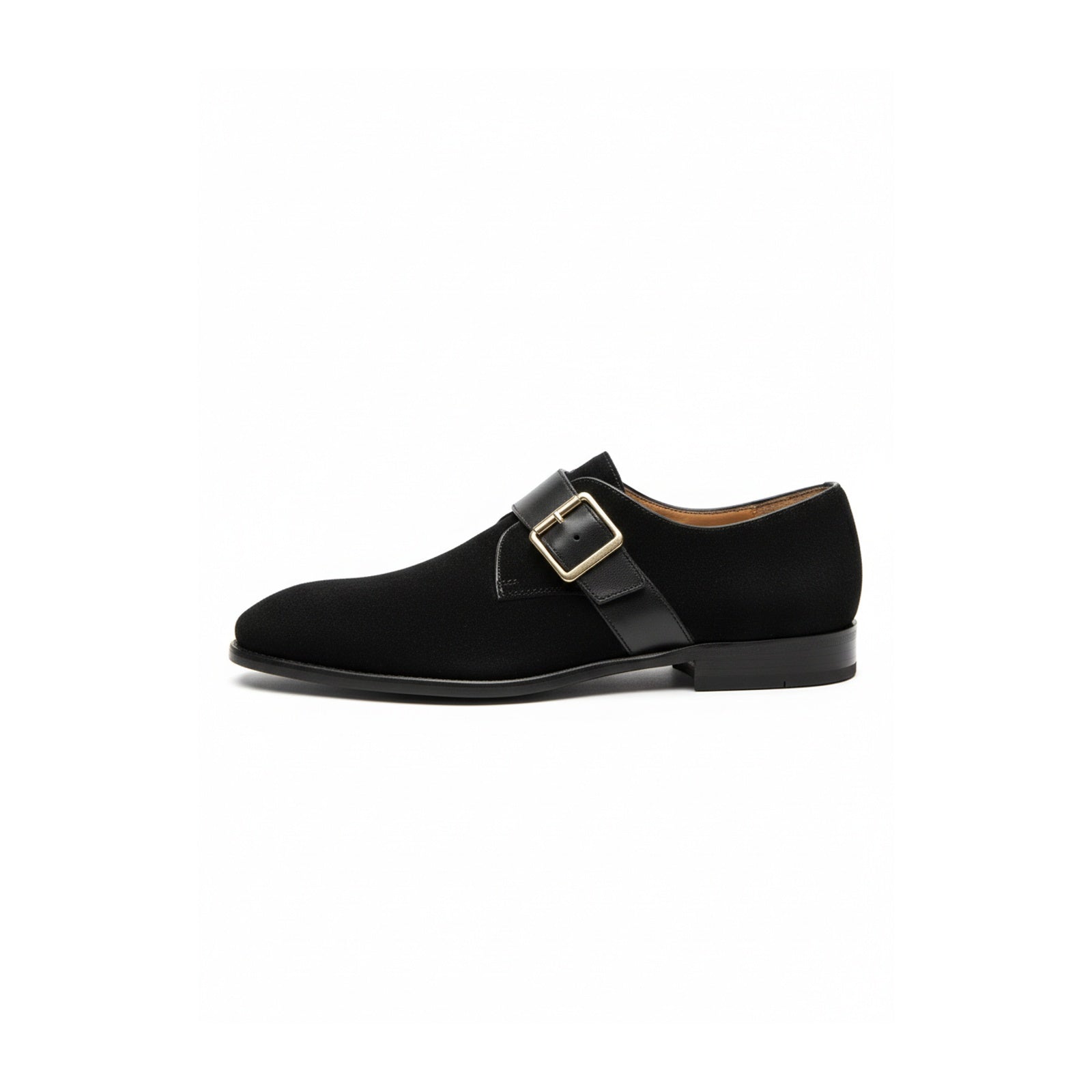 side-view - Men's Black Suede Dress Shoes with Buckle Detail