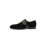 side-view - Men's Black Suede Dress Shoes with Buckle Detail
