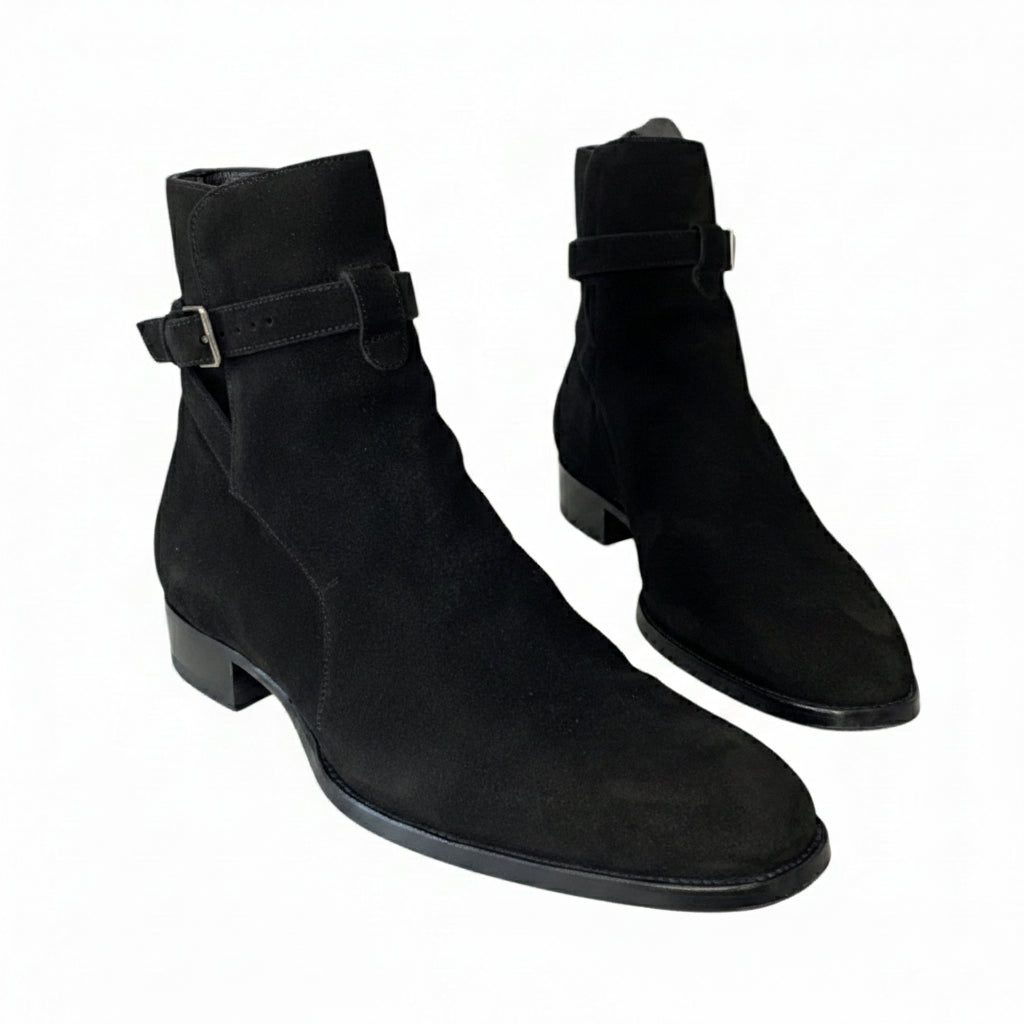 Men's Black Suede Jodhpurs Ankle Boots - side-view