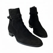 Men's Black Suede Jodhpurs Ankle Boots - side-view