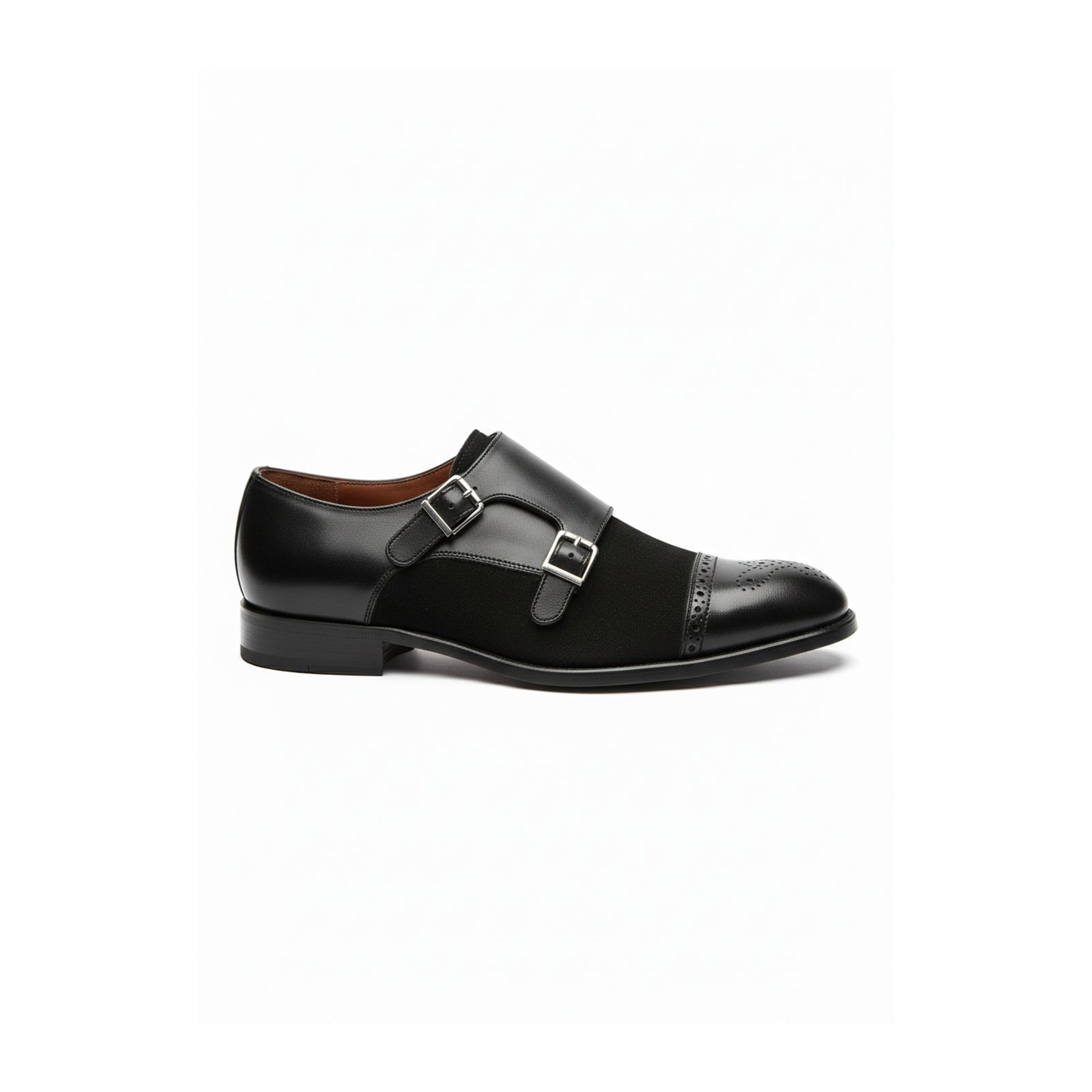 side-view - Men's Black Suede & Leather Buckle Dress Shoes