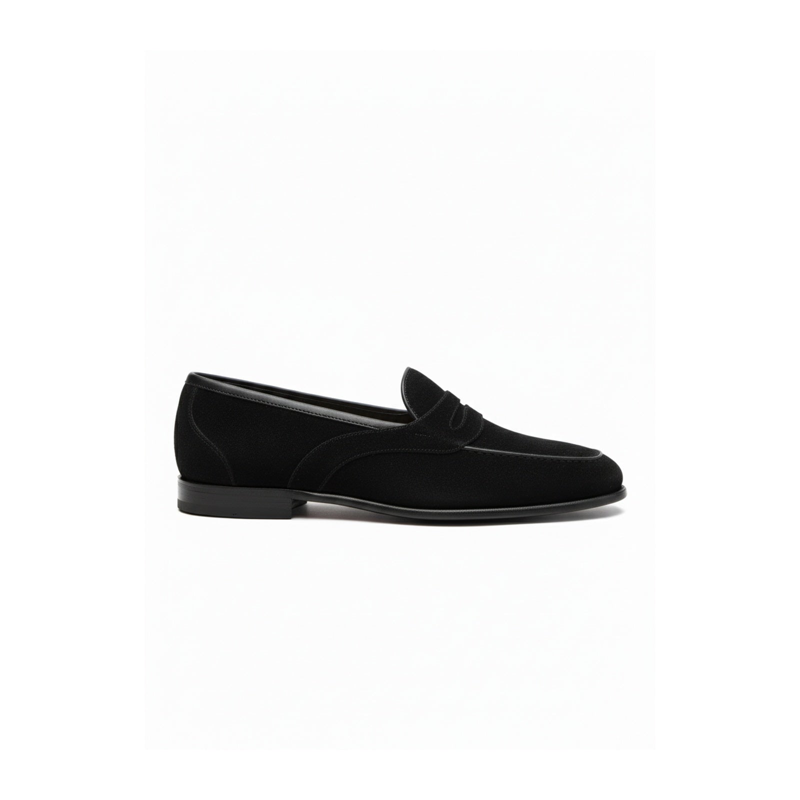 side-view - Men's Black Suede Penny Loafers