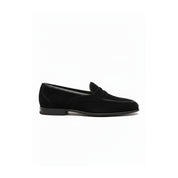 side-view - Men's Black Suede Penny Loafers